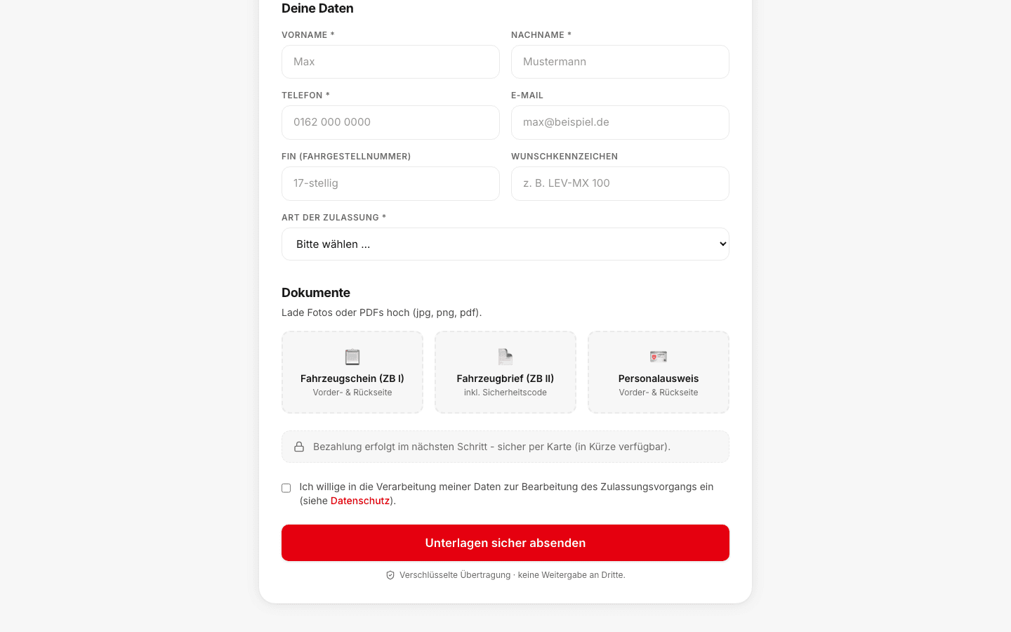 LeyCars: Dokumente hochladen - Fahrzeugschein, Brief und Ausweis