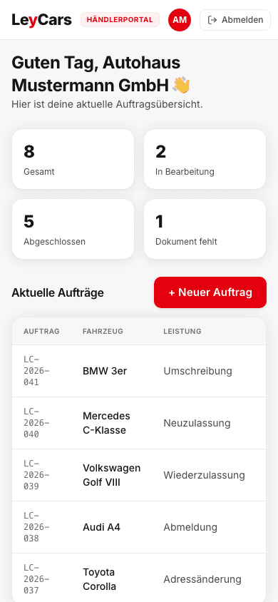 LeyCars Für Autohäuser auf dem Smartphone