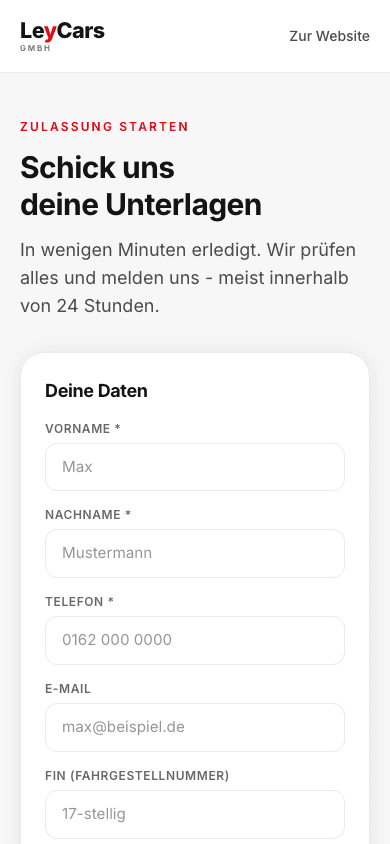LeyCars Privat zulassen auf dem Smartphone